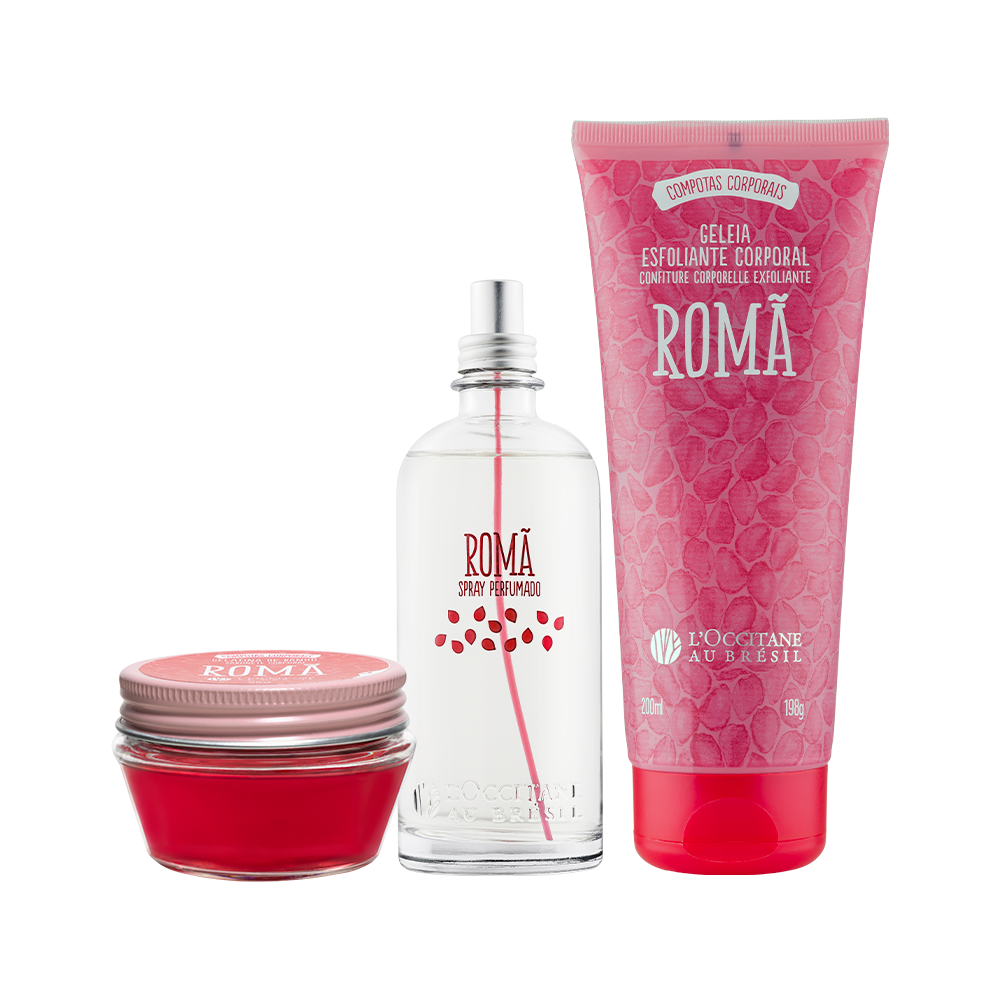 Combo Romã: Spray Perfumado, Geleia Esfoliante e Gelatina
